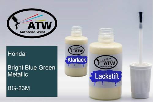 Honda, Bright Blue Green Metallic, BG-23M: 20ml Lackstift + 20ml Klarlack - Set, von ATW Autoteile West.